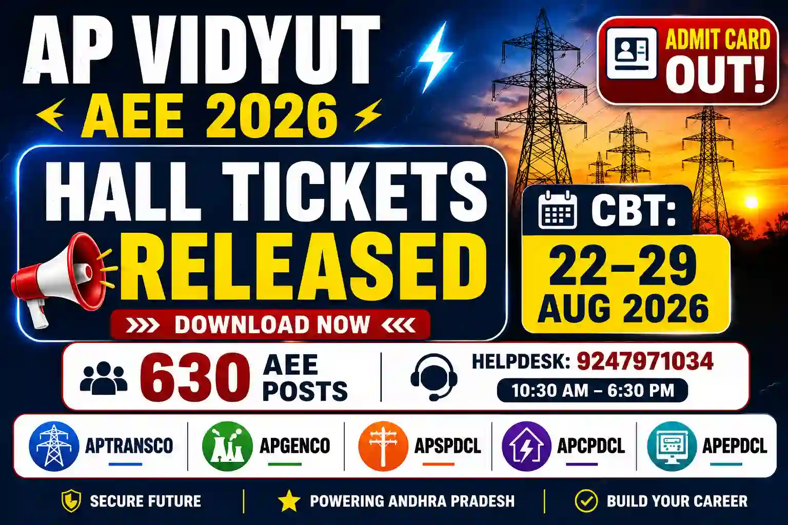AP Vidyut AEE Hall Ticket 2026 released with CBT exam schedule from 22 August 2026 to 29 August 2026